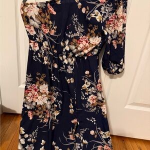 SHEIN Navy One-Shoulder Floral Dress with Pink & Cream Blossoms